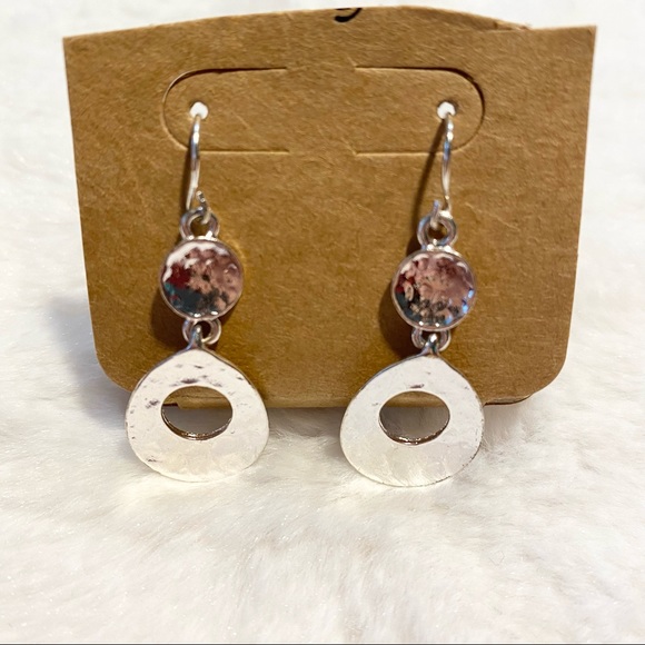 Hammered Silver Circle Drop Hook Earrings - Picture 4 of 4